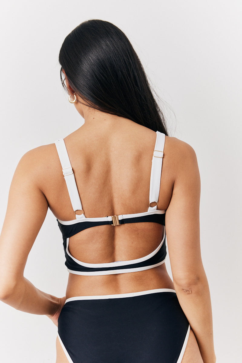 Black U Bar Swim Crop Top