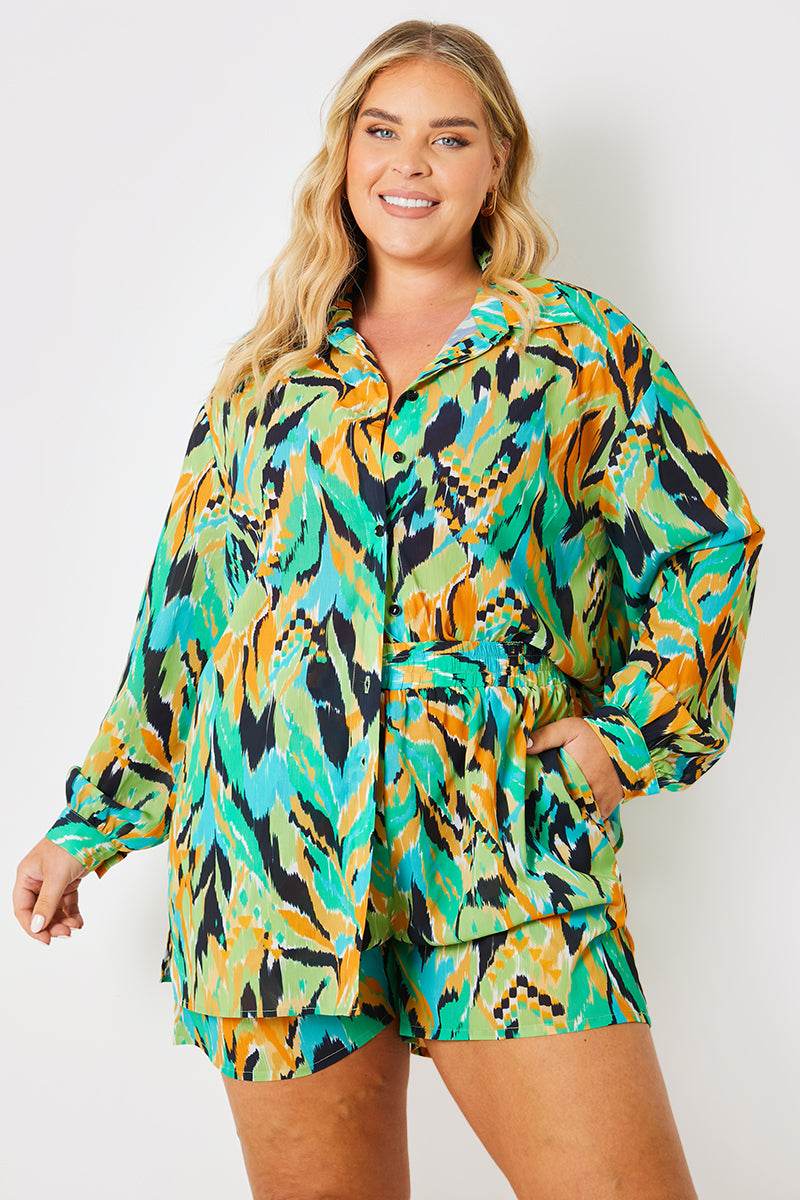 Abstract Print Tie Waist Co-Ord Beach Short - InTheStyle