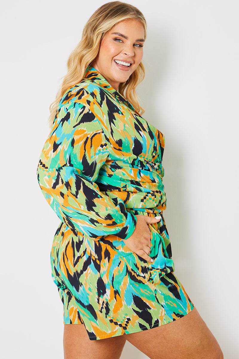 Abstract Print Tie Waist Co-Ord Beach Short - InTheStyle