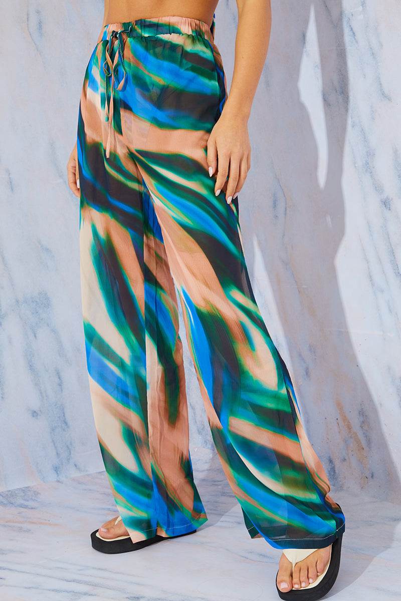 Abstract Print Wide Leg Elastic Waist Trousers - InTheStyle